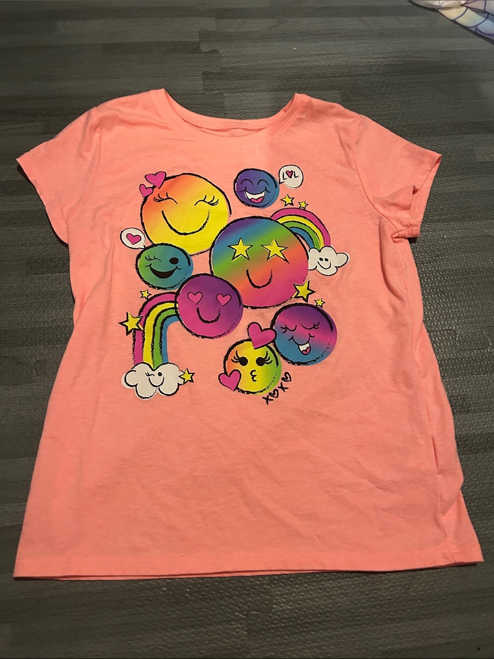 The Children's Place Coral Short Sleeve Emoji Rainbow Graphic Tee